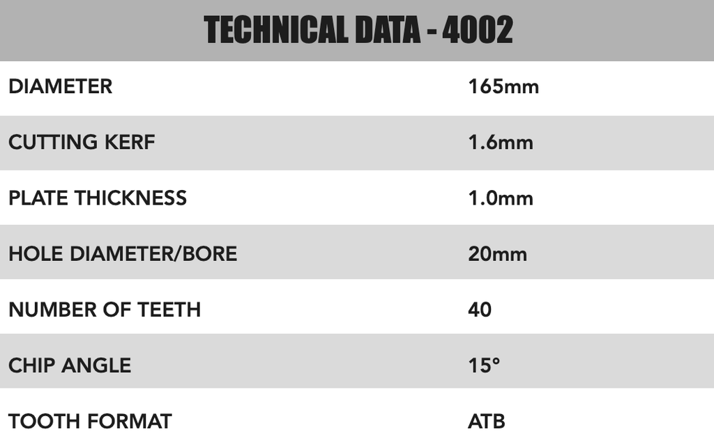 Circular Saw Blades 165mm x 20mm x 1.6mm 40 Tooth Track - 4002