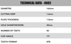Circular Saw Blades 165mm x 20mm x 1.6mm 40 Tooth Track - 4002
