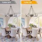 6 - Light Chrome Farmhouse Wagon Wheel Chandelier,  28 Inch Industrial Rustic Vintage Round Kitchen Island Pendant Light for Dining Room