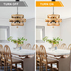 6-Light Farmhouse Weathered Wood Chandelier, 20" 3-Tiered Wooden Chandelier, Rustic Pendant Light for Dining Room