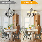 6 - Light Traditional Farmhouse Chandelier with Fabric Shades, 30 Inch Black Chandelier, Adjustable Classic Dining Room Light Fixture for Living Room
