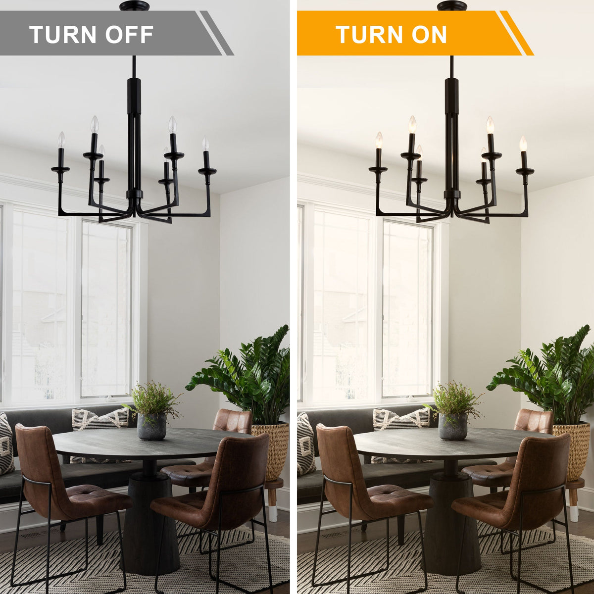 6-Light Black Candle Chandelier, Classic Traditional Chandelier, Modern Farmhouse Dining Room Lighting Fixture for Kitchen Island