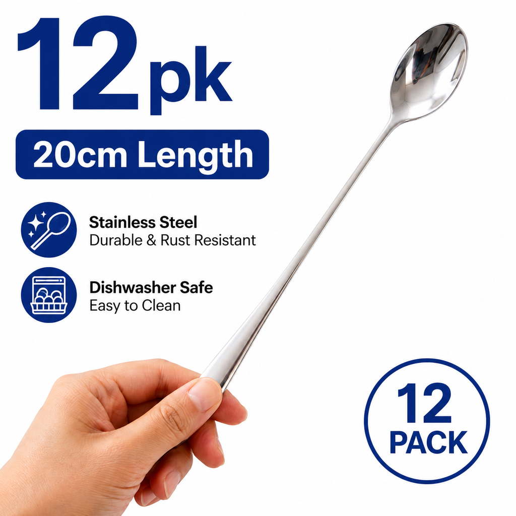 12PK Long Handle Stainless Steel Spoons 20cm Coffee Tea Dessert Latte Spoons