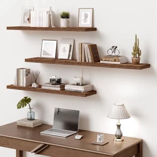 Vivelove 10 Inch Deep Floating Shelves for Wall 55” Set of 2, Rustic Brown - color: Rustic Brown, size: 55”wx10.2”dx1.5”h