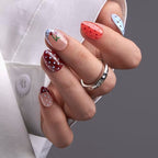 CurvLife Extra Short Almond Press On Nails, Sweet Charm Dots, Soft Gel - color: C5 - Cherry Dots