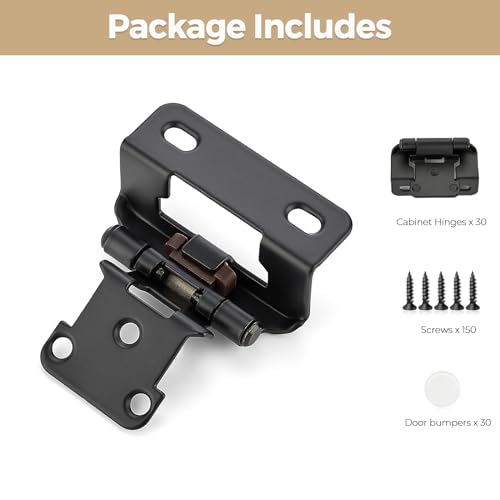 30 Pack 15 Pair Black Cabinet Hinges, 1/2" Semi Wrap Kitchen Hinges - color: Black, size: 1/2" Semi Wrap