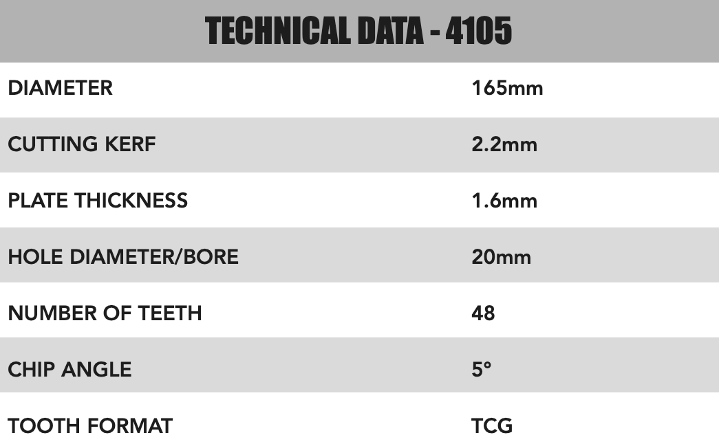 Circular Saw Blades 165mm x 20mm x 2.2mm 48 Tooth TCG Track Saw (Solid Surface)  - 4105