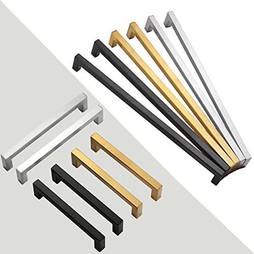 Cabinet Pulls Gold Cabinet Handles Square Drawer Pulls, 10 Pack 13-4/5 Inch Stainless Steel Kitchen Door Cupboard Cabinet Handles, Drawer Hardware Handles, 352mm Hole Centers - color: Gold, size: Two Hole - 13-4/5 inch Hole Centers(352mm)