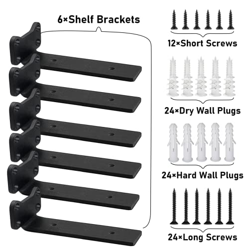 Floating Shelf Brackets Heavy Duty Industrial L Shelf Bracket - 5mm Thick Premium Solid Steel Shelf Supports, Black Rustic Wall Brackets for Shelves - 10 Inch Floating Shelves Hardware (6 Pack) - size: 10 Inch-6 Pack