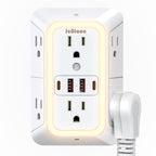 Wall Outlet Extender with Night Light, Power Plug Adapter Multi Plug Outlet Surge Protector with 4 USB Charging Ports (2 USB C), Adapter Spaced Outlets for Home Travel Office-ETL - color: White with Night Light