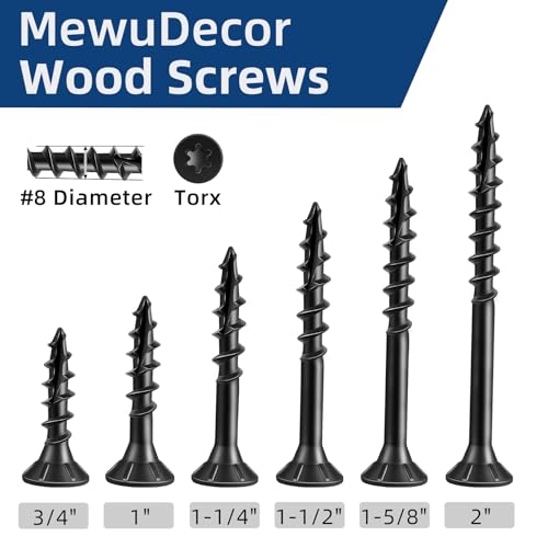 #8 x 3/4" Wood Screws, Outdoor Deck Screws with Star Drive, Black Coated Screws for Outdoor Use, Coarse Threads, Self-Tapping, T-25 Drive Bit Included, 200 PCS - color: Black, size: #8 x 3/4"