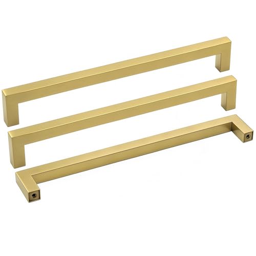 Goldenwarm Gold Cabinet Pulls Kitchen Cabinet Door Handle - LSJ12GD224 Brushed Brass Drawer Pulls 8-4/5 Inch Hole Center Modern Square Cupboard Handles Hardware Dresser Knobs 25 Pack - color: Gold, size: 8-4/5in Hole Centers