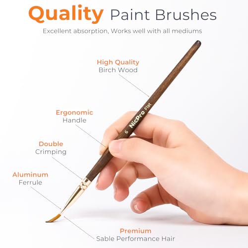 Nicpro 6Pcs Travel Watercolor Brushes Set, Professional Paint Brush - size: 6 PCS