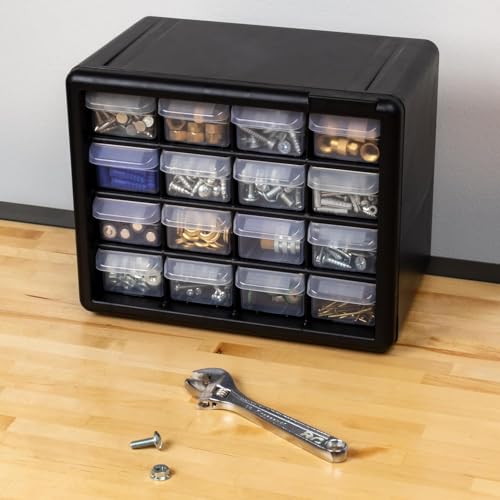 Akro-Mils 16-Drawer Plastic Storage Cabinet, 10.5"W x 6.5"D x 8.5"H, Black - size: 16 Drawer