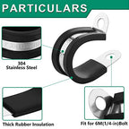 OURU 15pcs 1-1/4 Inch Stainless Steel Cable Clamps,Rubber Coated Cushioned Insulated Cable Clamp,Automotive Cable Wire Clamps,Pipe Clamps,Metal Clamp for Tube,Lines,Wire Cord Installation(Black,32mm) - size: 15pcs - 1-1/4"