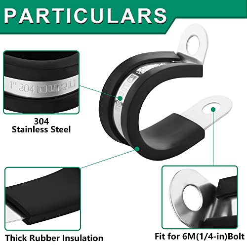 OURU 15pcs 1-1/4 Inch Stainless Steel Cable Clamps,Rubber Coated Cushioned Insulated Cable Clamp,Automotive Cable Wire Clamps,Pipe Clamps,Metal Clamp for Tube,Lines,Wire Cord Installation(Black,32mm) - size: 15pcs - 1-1/4"