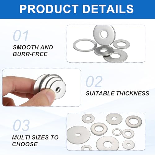 MECCANIXITY 5 Pcs M4 Stainless Steel Flat Washers Round Assortment Parts Spacers Assorted for Screws, Bolts, Plumbing, Automotive, Electrical 4.4mm ID 25mm OD 2mm Thick - size: M4, 4.4mm ID 25mm OD 2mm Thick