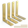 Gold Heavy Duty Shelf Brackets 12 Inch, Extra Thick L Shelving Brackets, Rustic Gold Iron Floating Shelves Wall Mounted with Hardware for DIY Open Shelving, 4 Pack - color: Gold, size: 12 Inch