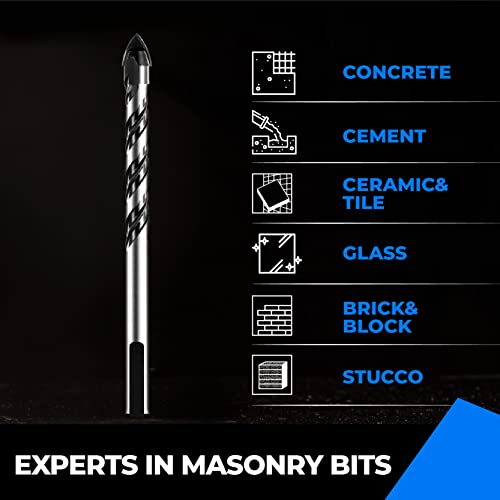 amoolo 5/32" Concrete Drill Bit & Masonry Drill Bit Set(5PCS), Carbide Tip Drill Bit Set for Tile, Brick, Cement, Concrete, Glass, Plastic, Cinder Block, Wood etc - size: 5/32"(5pcs)