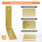 Gold Heavy Duty Shelf Brackets 12 Inch, Extra Thick L Shelving Brackets, Rustic Gold Iron Floating Shelves Wall Mounted with Hardware for DIY Open Shelving, 4 Pack - color: Gold, size: 12 Inch
