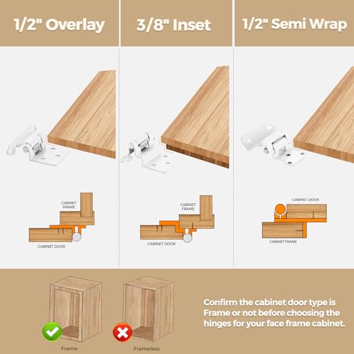 30 Pack 15 Pair White Cabinet Hinges, 3/8" Inset Semi-Concealed Hinges - color: White, size: 3/8" Inset