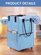 WORKPRO Large Rolling Grocery Bag, 36-Gallon Rolling Tote with 5 Wheels - color: Dusty Blue, size: Large