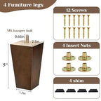 Sofa Legs Square Bed Feet 5 inch Wood Replacement Leg for Furniture Set of 4, Dark Brown… - color: 4sets, size: 5inch