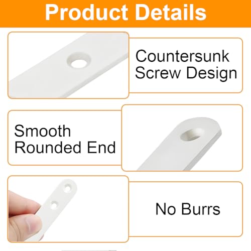 10 Pack White Flat Brackets, 6 Inch Straight Brace Mending Plate with Screw - size: 10 Pcs/ 6” x 0.8”