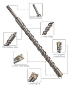 1 Inch x 12 Inch SDS Plus Rotary Hammer Drill Bit, Firecore Tungsten Carbide Long Drill Bits for Concrete Masonry Ceramic Tile Cement Walls Brick Rocks Stone, Brocas para Concreto - size: 1 in.