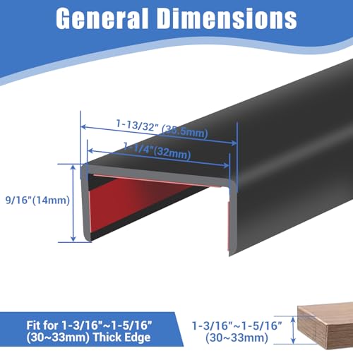 Rubber Edge Trim, Self-Adhesive U Channel Edge Protector for Plywood, Cabinet, 1-1/4" Wood Edge Banding, Flexible Furniture Repair, EPDM Material, Fit 1-1/4"(32mm), Length 20Ft, Black - size: Fit 1-1/4"- L20'