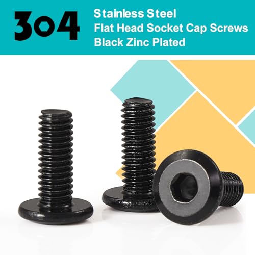 M8 x 12mm 25Pcs Flat Head Hex Socket Cap Screws, 304 Stainless Steel 18-8, Black Zinc Plated, Connection Furniture Bolts, Full Thread - size: M8 x 12mm(25PCS)