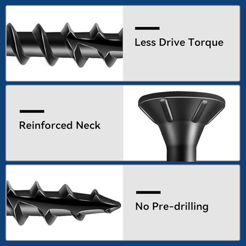 #8 x 3/4" Wood Screws, Outdoor Deck Screws with Star Drive, Black Coated Screws for Outdoor Use, Coarse Threads, Self-Tapping, T-25 Drive Bit Included, 200 PCS - color: Black, size: #8 x 3/4"