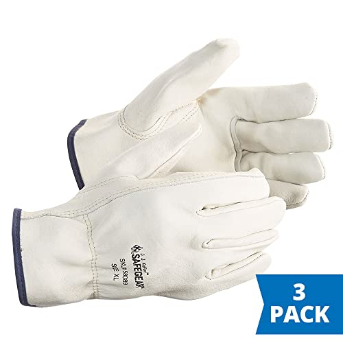 SAFEGEAR Cowhide Leather Work Gloves with Keystone Thumb - color: White, size: Small (Pack of 3)