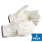 SAFEGEAR Cowhide Leather Work Gloves with Keystone Thumb - color: White, size: Small (Pack of 3)