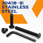 M8 x 16mm Flat Head Hex Socket Cap Screws Furniture Bolts, Stainless Steel 18-8 (304), Black Oxide, Countersunk Connector Screw, Full Thread, 20 PCS (with Hex Spanner) - size: M8 x 16mm