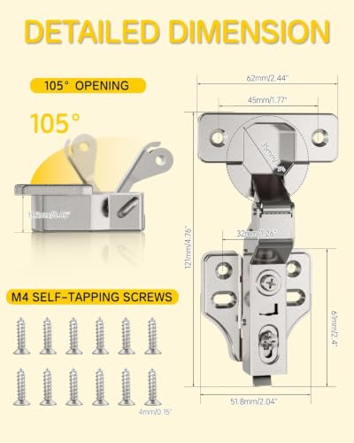 Onemake 10 Pack Inset Soft Close Cabinet Hinges, Stay at Will 105° Concealed Hinge, Smooth Slow Self Closing, 3D Adjustment, Clip-on Plate, Frameless Hidden Door Hardware for Kitchen Cupboard - size: Inset
