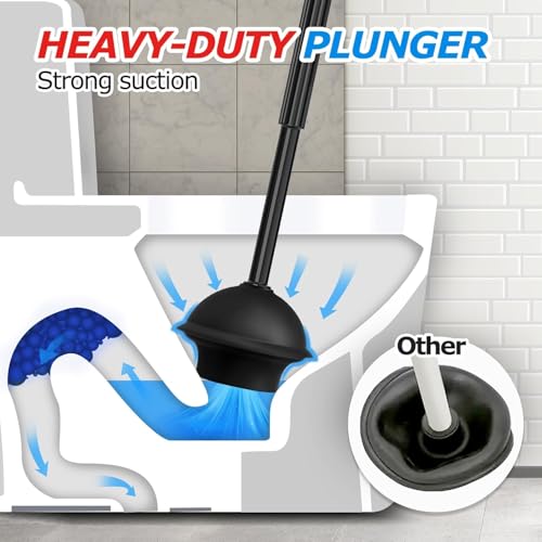 FORASTO 3Pack 2 in 1 Toilet Brush and Plunger Set, Extended Handle Plunger,Toilet Bowl Brush Plunger Set,Bathroom Cleaning Tools,Toilet Brush Plunger Combo,Cleaning Supplies，Black - color: Black, size: 3Pack