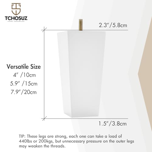 4 Inch / 10cm Wooden Furniture Legs, Set of 4 Solid Wood White Pyramid Sofa Legs Couch Feets with Hanger Bolt & Screws, Mid-Century Modern Furniture Replacement Feet for Home DIY - color: White, size: 4"/10cm
