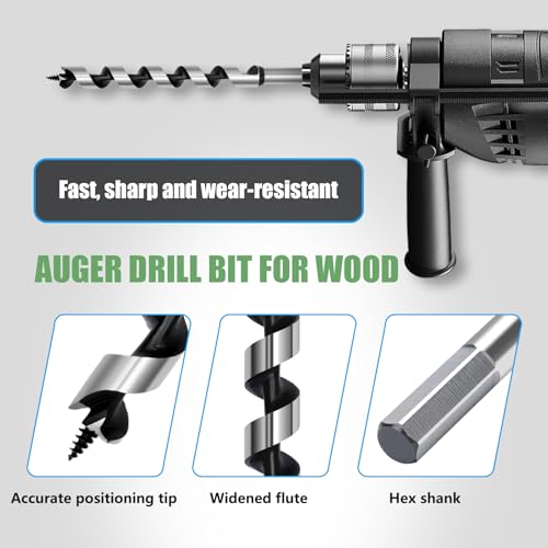 0.94 x 11.8 Auger Drill Bit for Wood,24x300mm Hex Shank Ship Auger Bit - size: 0.94 in x 11.8 in