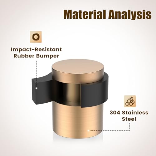 1 Pack Brushed Rose Gold Door Stoppers for Floor Mounting， Door Stopper Heavy Duty，304 Stainless Steel Cylindrical Made with Rubber Bumper，Floor Mount Door Holder Keep Door Open - color: Gold, size: 1 Piece