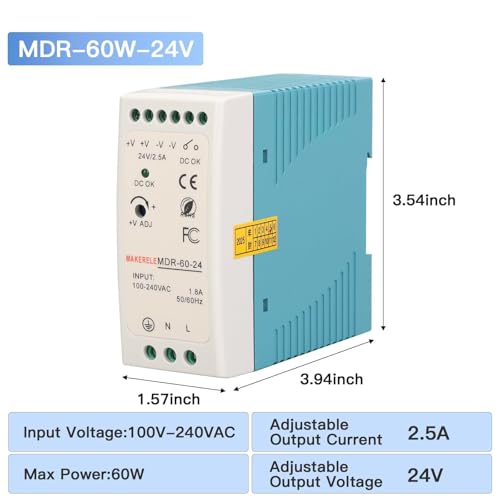 MAKERELE MDR 24V AC to DC DIN Rail Power Supply 60W - style: 60W-24V