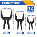 12 Pack Plastic Spring Clamps Set, 3 Sizes of Spring Clips - size: 3.5in,4.5in,6in-12P
