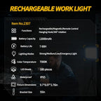 12000mAh Rechargeable LED Work Light with Stand,Magnetic Base & Remote