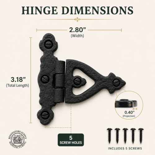 Renovators Supply Manufacturing Pack of 3 Cabinet Door Strap Hinge with Hardware 3 in. Rust Resistant Black Wrought Iron Flush Mount Hinge for Cabinets - size: Pack of 3
