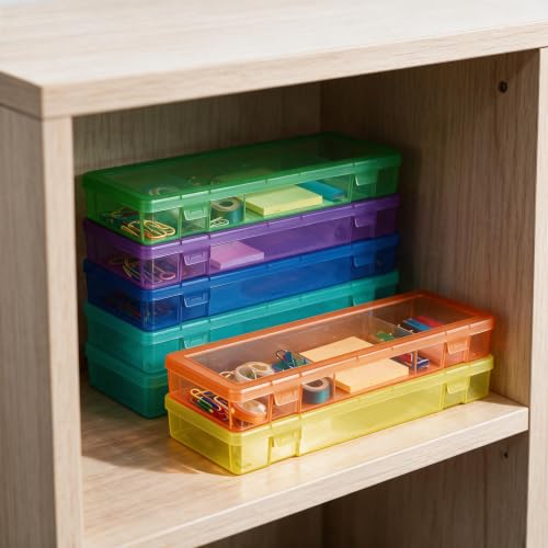 novelinks Small Plastic Containers with Lids and Plastic Pencil Boxes - color: 6 Pack Large -Color