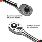 Egofine 12pcs 1/2 Inch Ratchet Socket Wrench Set, Drive Socket Set with 10 Sockets 10-15,17,19,22,24mm and 2 Way Quick Released Ratchet Handle and Extension Bar - color: 12pc Standard Socket Set, size: 1/2