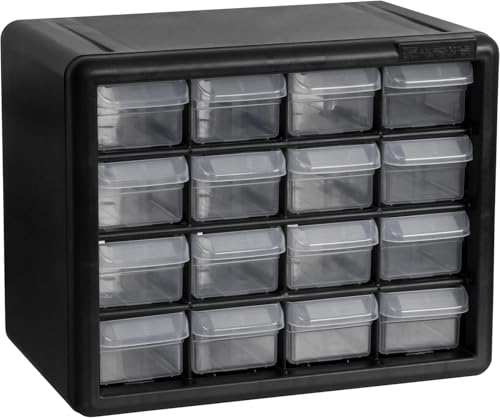 Akro-Mils 16-Drawer Plastic Storage Cabinet, 10.5"W x 6.5"D x 8.5"H, Black - size: 16 Drawer