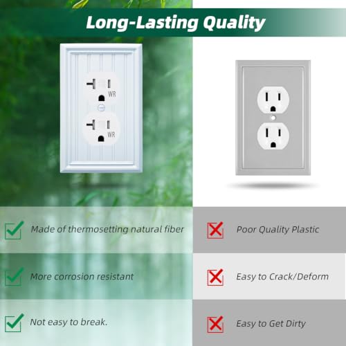 White Natural Material Duplex Receptacle Cover, Outlet Covers (4-Pack) - size: Single Duplex