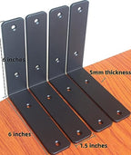 4 Pack - L 6" x H 6" x W1.5, 5mm Thick Black L Shelf Bracket, Iron Shelf Brackets, Metal Shelf Brackets, Floating Shelf, Shelf Supports with Screws - size: 6''x6'', style: Black 4 Pack