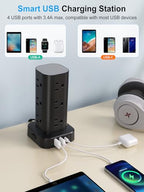 6FT Power Strip Tower with Wireless Charger,Surge Protector with 12 Outlets - color: Black, size: 6FT with Wireless Charging